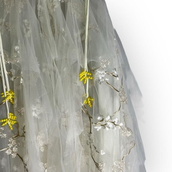 OHVIVI Off-White Applique See Through Tulle Prom Formal Dress Cherry Blossom - Picture 8 of 16